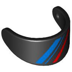 LEGO part 2447pr0032 Headwear Accessory Visor with Blue/Red Stripes print in Black