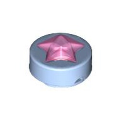 LEGO part 72046pat0001 Tile Round 1 x 1 with Molded Trans-Bright Pink Star in Light Royal Blue/ Bright Light Blue