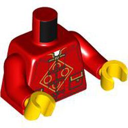 LEGO part 973c22h01pr6400 Torso, Chinese Tunic, Dark Red Buttons, Pockets print, Red Arms, Yellow Hands in Bright Red/ Red