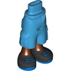 LEGO part 2268c01pr0015 Minidoll Hips and Cargo Pants with Reddish Brown Legs, Black/Blue Shoes print [Thin Hinge] in Dark Azure