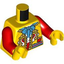 LEGO part 973c22h01pr6405 Torso, Chines Tunic, Gold/White/Red Monkey, Medium Blue Scarf print, Red Arms, Yellow Hands NO. 6405 in Bright Yellow/ Yellow