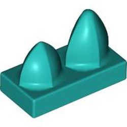 LEGO part 15209 Tile Special 1 x 2 with Two Vertical Teeth in Bright Bluish Green/ Dark Turquoise