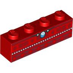LEGO part 3010pr0087 Brick 1 x 4 with White Dots, Dark Red Squares print in Bright Red/ Red