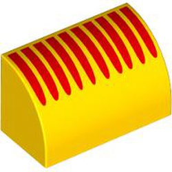 LEGO part 37352pr0024 Brick Curved 1 x 2 x 1 No Studs with Red Lines print in Bright Yellow/ Yellow