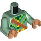 Torso, Pixelated Minecraft Medium Nougat Strap, Lime/Green/Dark Green Pixels print, Sand Green Arms, Nougat Hands