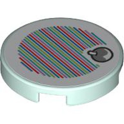 LEGO part 14769pr0159 Tile Round 2 x 2 with Bottom Stud Holder with Yoshi Fruit and Barcode Print (Sticker) in Aqua/ Light Aqua