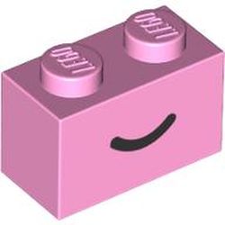 LEGO part 3004pr0103 Brick 1 x 2 with Black Curved Line / Smile print in Light Purple/ Bright Pink