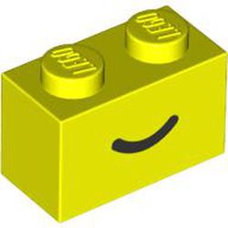 LEGO part 3004pr0103 Brick 1 x 2 with Black Curved Line / Smile print in Vibrant Yellow