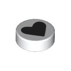 LEGO part 98138pr9979 Tile Round 1 x 1 with Black Heart print in White