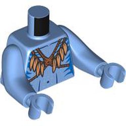 LEGO part 99114c32h32pr0023 Torso with Long Arms, Na'vi, with Bare Chest, Blue Markings, Feather Necklace print, Medium Blue Arms and Hands in Medium Blue
