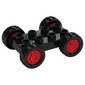 Duplo Car Base 2 x 4 with Fixed Axles - 27.5 Black Tires & Red Wheels