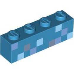 LEGO part 3010pr0089 Brick 1 x 4 with Bright Light Blue/Light Bluish Grey/Dark Bluish Grey Squares (Minecraft Pixelated) print in Dark Azure