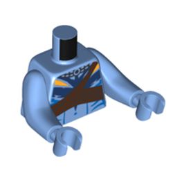 LEGO part 99114c32h32pr0004 Torso with Long Arms, Na'vi, with Bare Chest, Blue/Yellow Markings, Dark Brown Straps print, Medium Blue Arms and Hands in Medium Blue