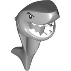 LEGO part 24076pr0001 Mask Shark Head with Tail and Fin with Eyes and White Teeth Print in Medium Stone Grey/ Light Bluish Gray