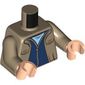 Torso Jacket, Open over Dark Blue Sweater with Zipper, Bright Light Blue Undershirt print, Dark Tan Arms, Light Nougat Hands