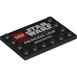 LEGO part 6180pr0029 Plate Special 4 x 6 with Studs on 3 Edges with 'LEGO STAR WARS PRINCESS LEIA (BOUSHH)' print in Black