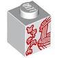 Brick 1 x 1 with Red Asian Symbols print