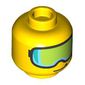 Minifig Head, Skiing Goggles, Light Blue and Lime Visor print