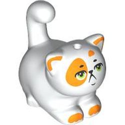 LEGO part 2652pr0001 Animal, Cat, Chubby with Orange Spots, Olive Green Eyes, Grumpy print in White