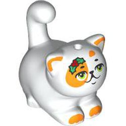 Animal, Cat, Chubby with Orange Spots, Olive Green Eyes, Smile, Holly Leaves print (Churro)