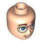 Minidoll Head Male, Reddish Brown Eyebrows, Bright Light Blue Eyes, Black Glasses, Open Mouth Smile