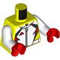 Torso, White Racing Suit, Black Decorations, Red Mountains Logo, Zipper print, White Arms, Red Hands