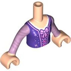 LEGO part 92456c01pr0498 Minidoll Torso Girl with Dark Purple Top, Bright Pink Trim, Bow, White Shirt print, Light Nougat Arms and Hands in White