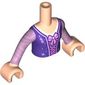 Minidoll Torso Girl with Dark Purple Top, Bright Pink Trim, Bow, White Shirt print, Light Nougat Arms and Hands