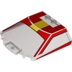 LEGO part 65633pr0012 Windscreen 6 x 6 x 1 1/3 with Red/Yellow Cockpit print in Transparent Brown/ Trans-Black