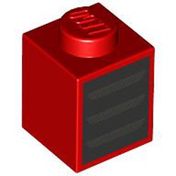 LEGO part 3005pr0032 Brick 1 x 1 with Black Square/Grill, Silver Lines print in Bright Red/ Red