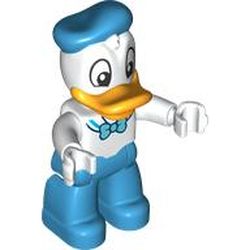 LEGO part 28415pr0002 Duplo Figure with Medium Azure Hat, White Top with Medium Azure Tie - White Hips with Bright Light Orange Legs (Donald Duck) in White