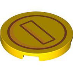 LEGO part 67095pr0031 Tile Round 3 x 3 with Dar Red Circle, Triangle print (Mario Coin) in Bright Yellow/ Yellow