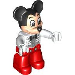 LEGO part 19818pr0172 Duplo Figure Mickey Mouse with Red Legs, White Jacket with Silver Shirt, Black Bow Tie Print in White