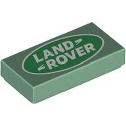 LEGO part 3069bpr0375 Tile 1 x 2 with 'LAND ROVER' Logo print in Sand Green