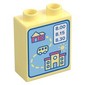 Duplo Brick 1 x 2 x 2 with Bottom Tube, House, Bus, School, and '8:00, 8:15, 8:30' Print