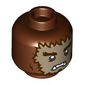 Minifig Head Werewolf, Dark Tan Furry Face, Dark Brown Eyebrows, Scared / Happy Print