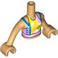 Minidoll Torso Girl with Bright Light Orange/White/Bright Pink/Blue Shirt, Dark Blue Trim print, Warm Tan Arms and Hands