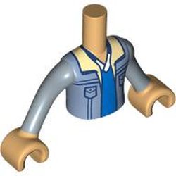 LEGO part 11408c07pr0147 Minidoll Torso Boy with Sand Blue Jacket, Blue Shirt, White Color print, Warm Tan Arms and Hands in Warm Tan