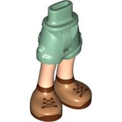 LEGO part 36198c01pr0009 Minidoll Hips and Shorts with Light Nougat Legs, Reddish Brown/Medium Nougat Boots print [Thin Hinge] in Sand Green