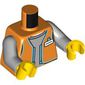 Torso, Orange Store Employee Jacket, Dark Azure Trim, Name Badge, Light Bluish Grey Shirt print Light Bluish Gray Arms, Yellow Hands
