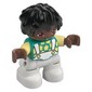 Duplo Figure Child with Short Wavy Hair Black, White Legs, Bright light Yellow Stars Print