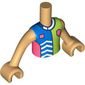 Minidoll Torso Boy with Blue/Lime/Coral Shirt, Shield, Dark Blue Collar print, Warm Tan Arms and Hands