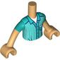 Minidoll Torso Boy with Dark Azure Striped Shirt, White Shirt, Dark Blue Trim print, Warm Tan Arms and Hands