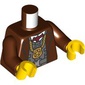 Torso Jacket, Open over Armored Vest, Gold Necklace with Police Badge Pendant Print, Reddish Brown Arms, Yellow Hands