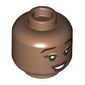 Minifig Head Indira, Dark Brown Eyebrows, Dark Red Lips, Lopsided Smile/Open Mouth Smile