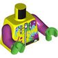 Torso, Hoody with Dark Purple, Bright Green, Medium Azure Splotches, White Zipper, Laces print, Dark Purple Arms, Bright Green Hands