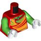 Torso, Ski Suit, Bright Green, Yellow, Bright Light Orange Shapes, Zipper print, Bright Green Arms, White Hands