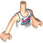 Minidoll Torso Boy with Light Nougat Arms and Hands White Shirt, Dark Blue Trim, Symbols, Palm Trees on Coral Background print