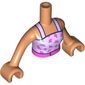 Minidoll Torso Woman with Bright Pink Top, Straps, Dark Blue Trim, Dark Pink/Blue Flowers, Dark Pink Belt print, Nougat Arms and Hands