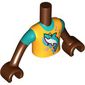 Minidoll Torso Boy with Bright Light Orange/Dark Turquoise Shirt, Dolphin print, Reddish Brown Arms and Hands